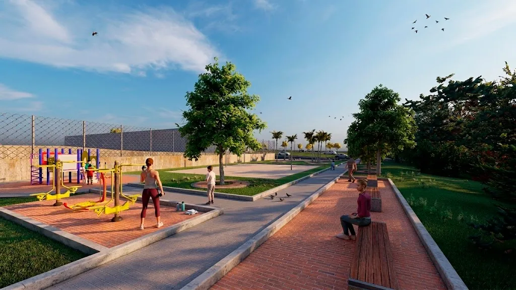 Render de referencia de senderos y espacio público de Proyecto Shalom II